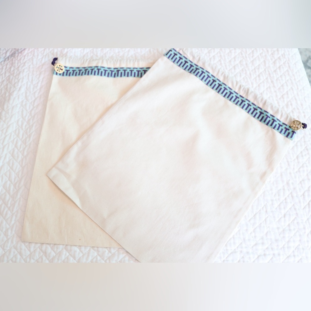 Tory Burch 12"x15" Drawstring (2) DUST BAGS for Shoes/Handbags w Logo Charm(New)